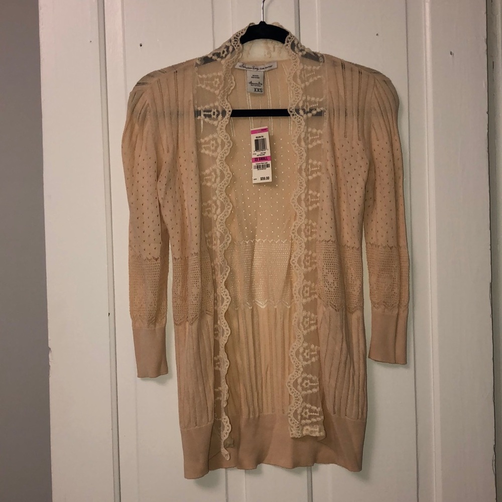American Rag cream lace detail cardigan size XXS